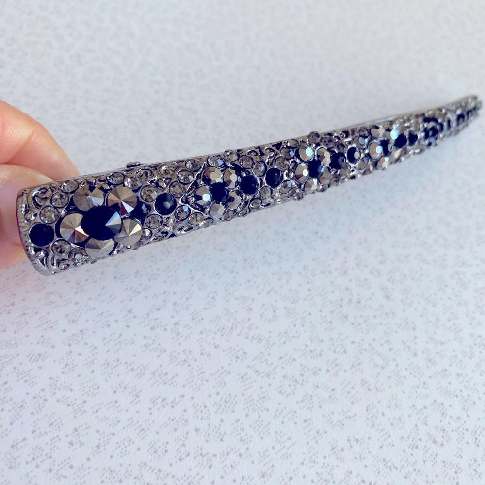Large Vintage Hair Clip. Black and clear stones all intact.